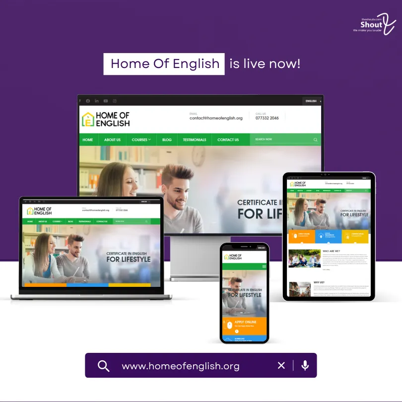 Home of English website project artwork from the ShoutX portfolio